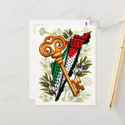 Palestijns sleutelsymbool van het recht op terugke briefkaart (Voorkant / Achterkant in situ)