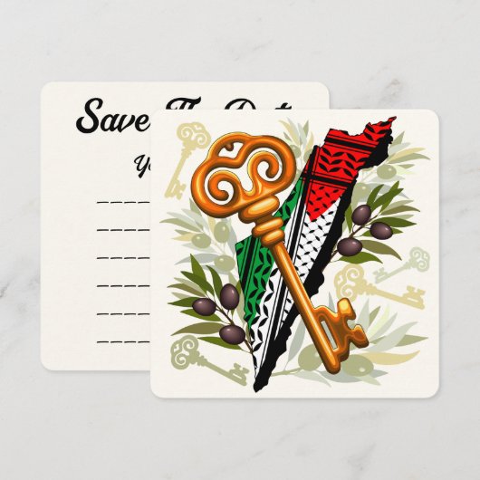 Palestijns sleutelsymbool van het recht op terugke save the date (Voorkant / Achterkant)