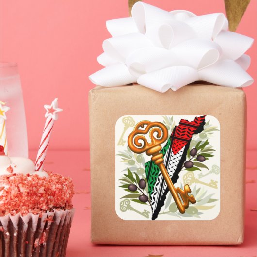 Palestijns sleutelsymbool van het recht op terugke vierkante sticker (Feest)