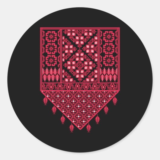 Palestijns traditioneel borduurpatroon afgedrukt ronde sticker (Voorkant)