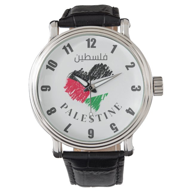 Palestijns vlaghart Palestijns Gepersonaliseerd ho Horloge (Voorkant)