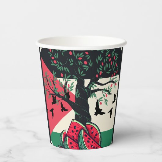 Palestijnse cultuur Palestijnse watermeloen olijfb Papieren Bekers (Achterkant)