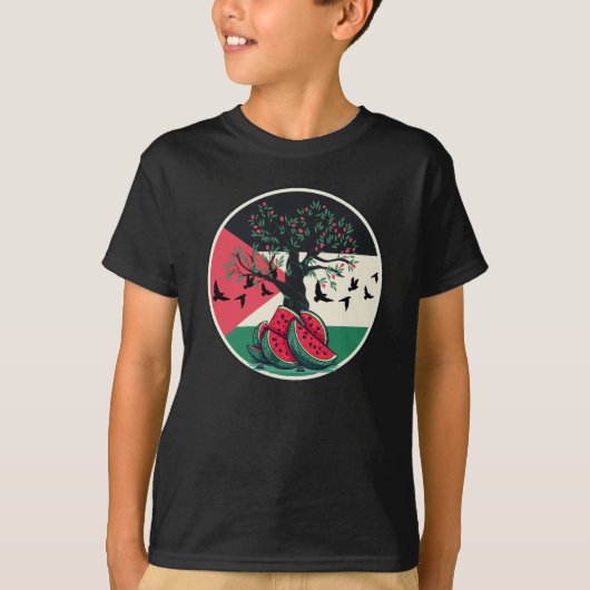 Palestijnse cultuur Palestina watermeloen olijfboo T-shirt (Voorkant)