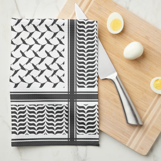 Palestijnse joraanse kuffiya zwarte en witte sjema theedoek (Quarter Fold)
