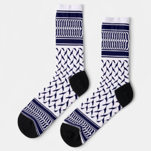 Palestijnse kuffiya wit en donkerblauw sokken