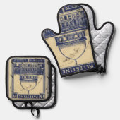 Palestijnse oude stempel 1920_ Palestijnse folklor Ovenwant & Pannenlap Set (Voorkant / Achterkant)