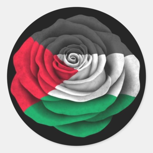 Palestijnse Roos Vlag op zwart Ronde Sticker (Voorkant)