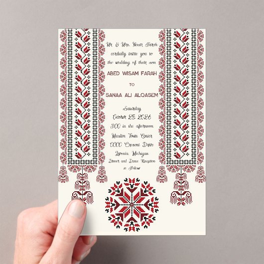 Palestijnse Tatreez Motif1 Acryl Wed. Uitnodiging (Insitu (Draagbaar))