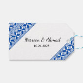 Palestijnse Tatreez Print Cadeaubijsluiter in Blau Cadeaulabel (Voorkant (Horizontaal))