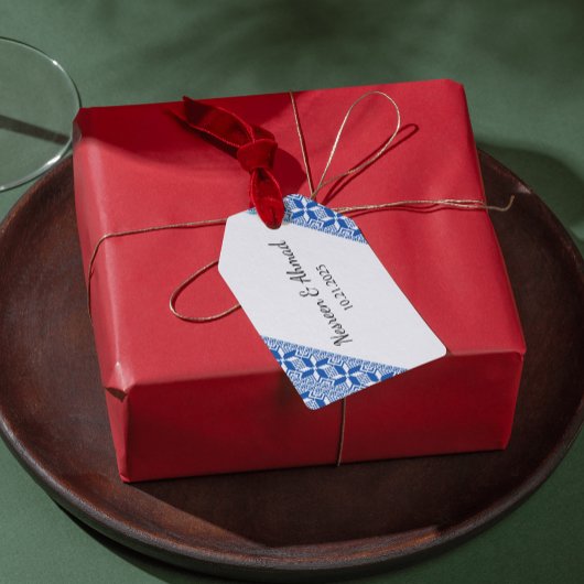 Palestijnse Tatreez Print Cadeaubijsluiter in Blau Cadeaulabel