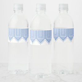Palestijnse Tatreez print in blauw Waterfles Etiket