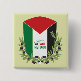 Palestijnse vlag en olijftakken vierkante button 5,1 cm