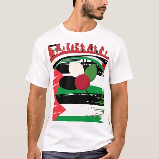 Palestijnse Vlag en Vluchteling Silhouette Art T-shirt (Voorkant)