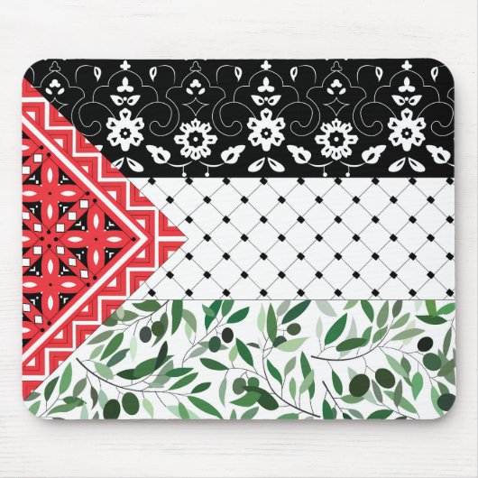 Palestijnse vlag Falastini kunstwerk Kuffiyeh Oliv Muismat (Voorkant)