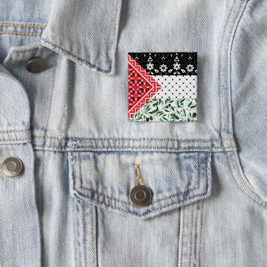 Palestijnse vlag Falastini kunstwerk Kuffiyeh Oliv Vierkante Button 5,1 Cm (In situ)