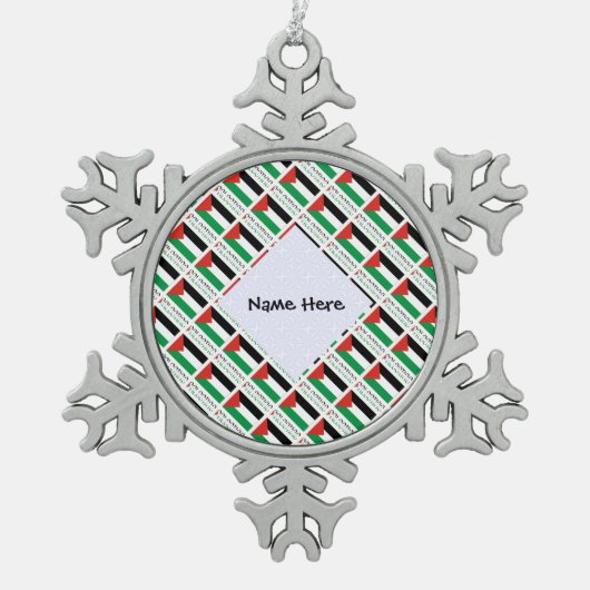 Palestijnse vlag met zwarte tegels tin sneeuwvlok ornament (Voorkant)