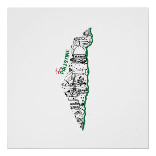 Palestijnse vlag op de kaart: Bezoek Palestina Perfect Poster