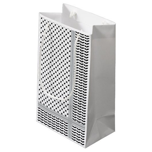 Palestijnse Zwart & Wit Keffiyeh Klein Cadeauzakje (Achterkant Gekanteld)