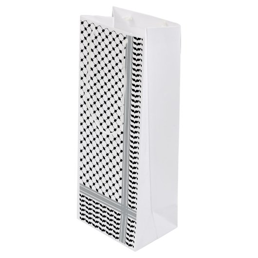 Palestijnse Zwart & Wit Keffiyeh Wijn Cadeautas (Voorkant Gekanteld)