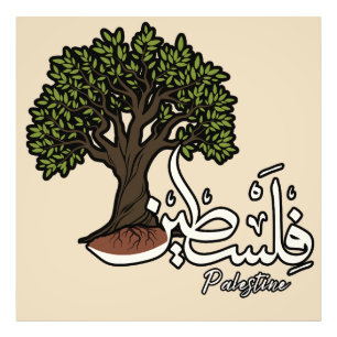 Palestina Arabisch woord met Palestijnse olijfboom Foto Afdruk
