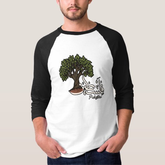Palestina Arabisch woord met Palestijnse olijfboom T-shirt (Voorkant)