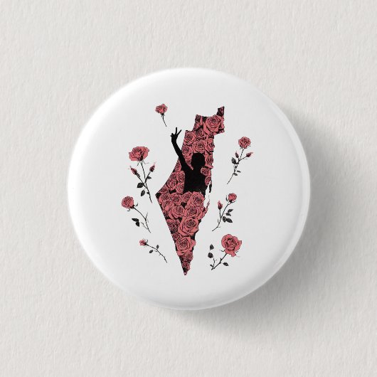 Palestina Bloemenkaart Ronde Button 3,2 Cm (Voorkant)