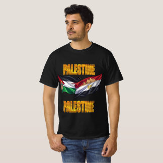 Palestina Egypte Vlaggen Eenheid Gouden Tekst T-Sh T-shirt