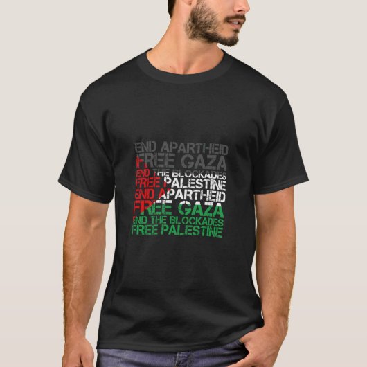 Palestina Flag Wordcloud End Apartheid Free Bleek T-shirt (Voorkant)