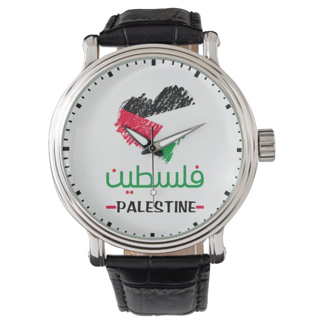 Palestina in Arabisch - Palestijnse hartvlag Horloge (Voorkant)