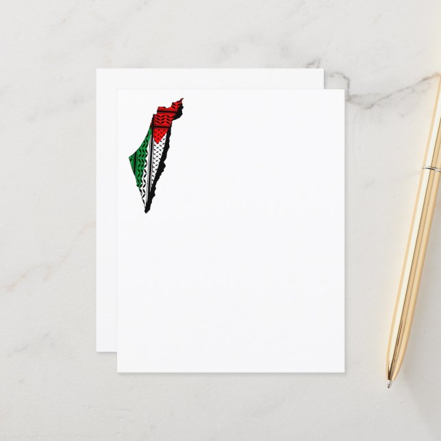 Palestina kaart met vlag en Keffiyeg patroon (Voorkant / Achterkant in situ)