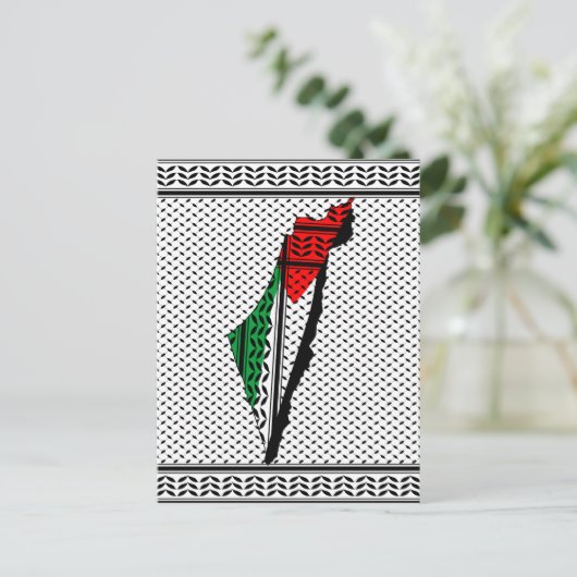 Palestina kaart met vlag en Keffiyeg patroon (Staand voorkant)