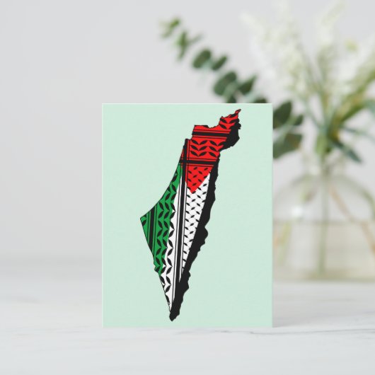 Palestina kaart met vlag en Keffiyeg patroon (Staand voorkant)