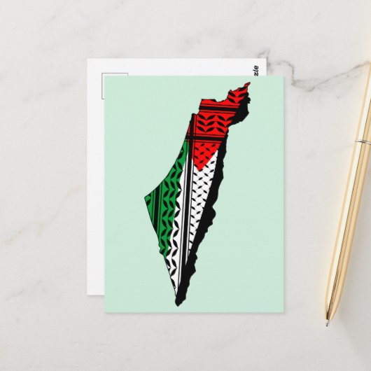 Palestina kaart met vlag en Keffiyeg patroon (Voorkant / Achterkant in situ)