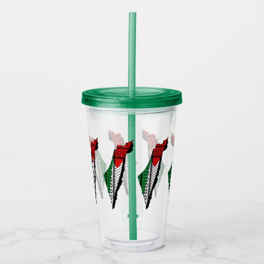 Palestina kaart met vlag en Keffiyeg patroon Acryl Drinkbeker (Voorkant)