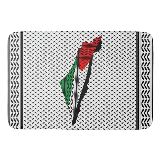 Palestina kaart met vlag en Keffiyeg patroon Badmat (Voorkant)