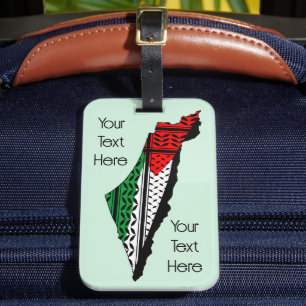 Palestina kaart met vlag en Keffiyeg patroon Bagagelabel