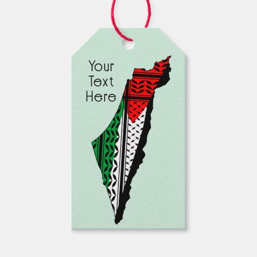 Palestina kaart met vlag en Keffiyeg patroon Cadeaulabel (Voorkant)