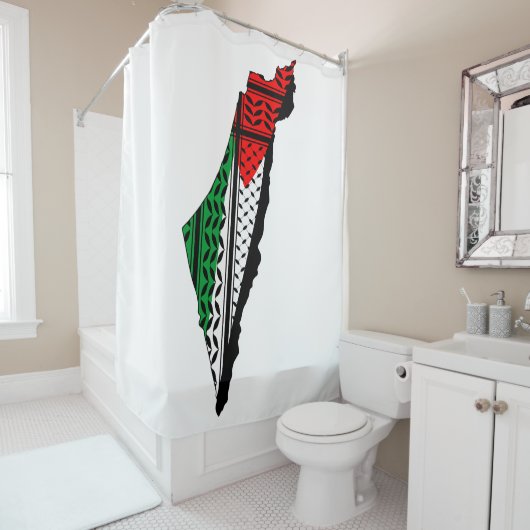 Palestina kaart met vlag en Keffiyeg patroon Douchegordijn (In situ)