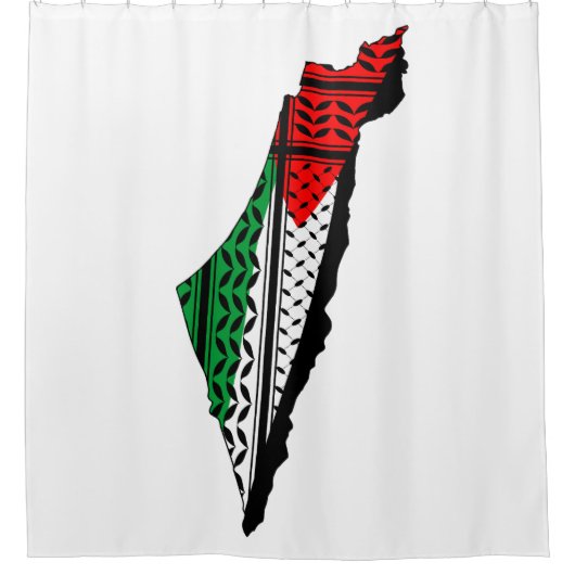Palestina kaart met vlag en Keffiyeg patroon Douchegordijn (Voorkant)