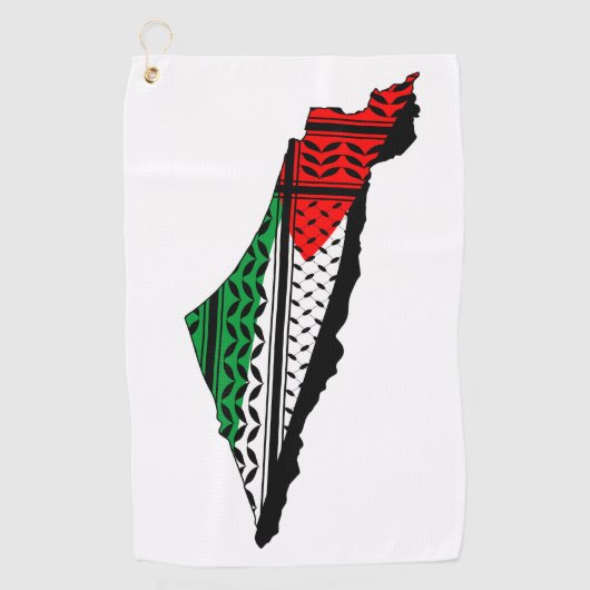 Palestina kaart met vlag en Keffiyeg patroon Golfhanddoek (Voorkant)