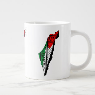 Palestina kaart met vlag en Keffiyeg patroon Grote Koffiekop
