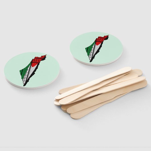 Palestina kaart met vlag en Keffiyeg patroon Handwaaier (Niet-gemonteerd)