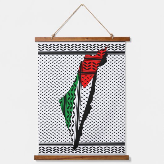 Palestina kaart met vlag en Keffiyeg patroon Hangend Wandkleed (Voorkant)