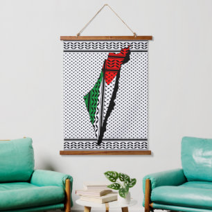 Palestina kaart met vlag en Keffiyeg patroon Hangend Wandkleed