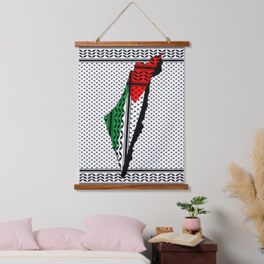 Palestina kaart met vlag en Keffiyeg patroon Hangend Wandkleed (Slaapkamer)