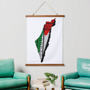 Palestina kaart met vlag en Keffiyeg patroon Hangend Wandkleed