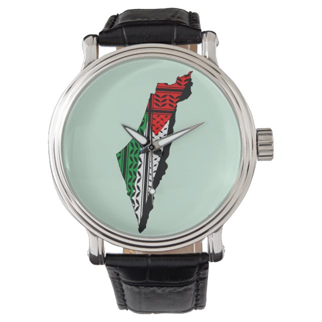 Palestina kaart met vlag en Keffiyeg patroon Horloge (Voorkant)