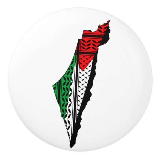 Palestina kaart met vlag en Keffiyeg patroon Keramische Knop (Voorkant)