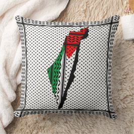Palestina kaart met vlag en Keffiyeg patroon Kussen