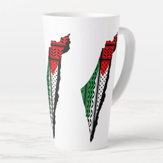 Palestina kaart met vlag en Keffiyeg patroon Latte Mok (Rechterhoek)